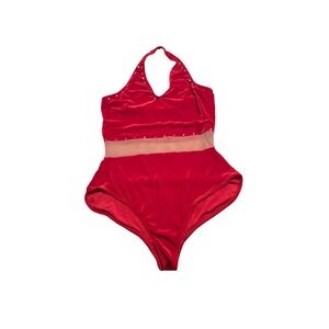 Weissman Adult Large Red Crushed Velvet Dance Costume - Rhinestone Mesh Halter